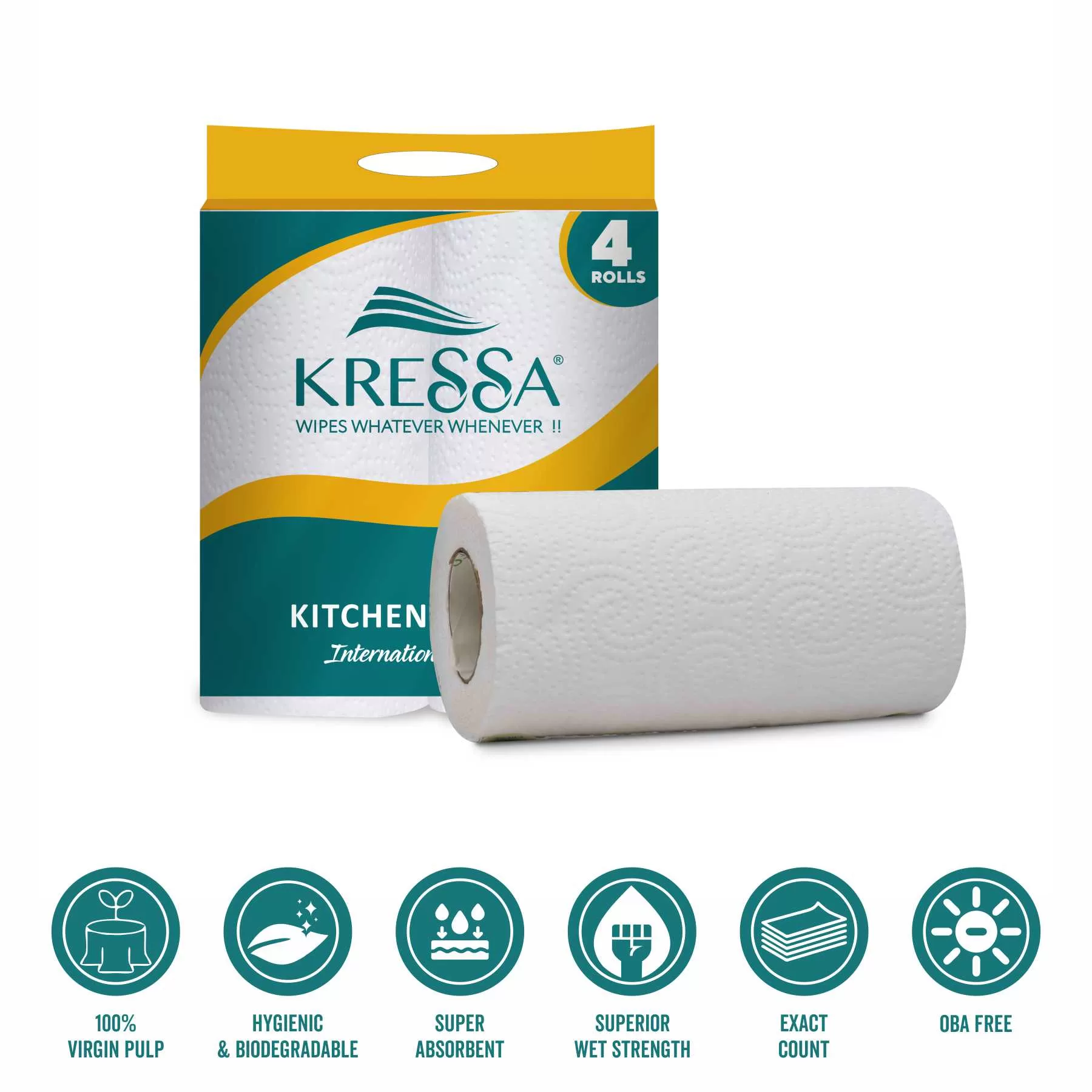 Kressa Kitchen Roll 4in1 (Pack of 2) - 2 Ply 60 Pulls Per Roll-480 Pulls - Image 3