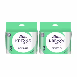 Kressa 3Ply Toilet Paper-12 Toilet Tissue Rolls (Pack of 2) | 300 Pulls Each (7200 Pulls)