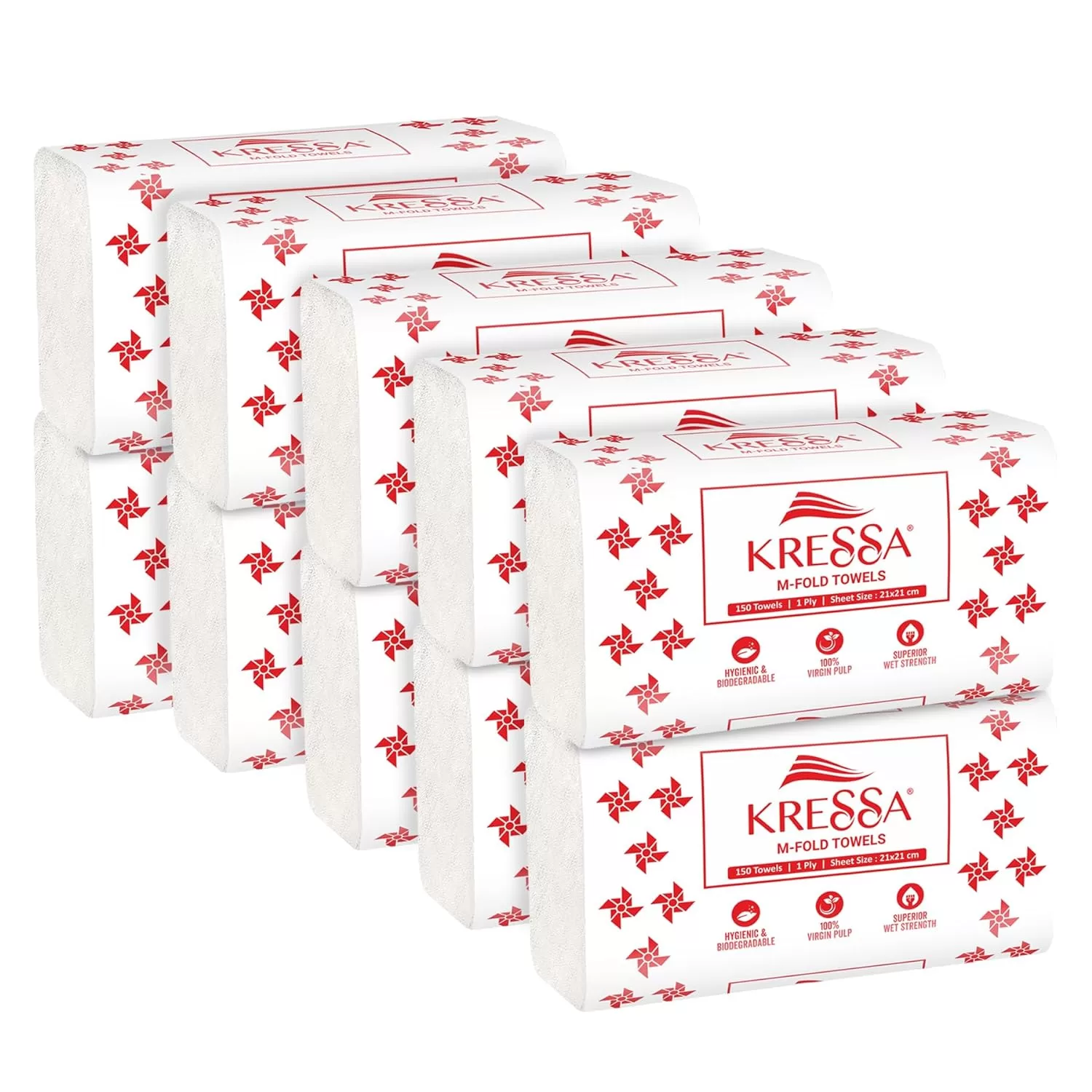 Kressa M Fold Tissue Paper Hand Towels (10 x 150 = 1500 Hand Towels) (Pack Of 10)