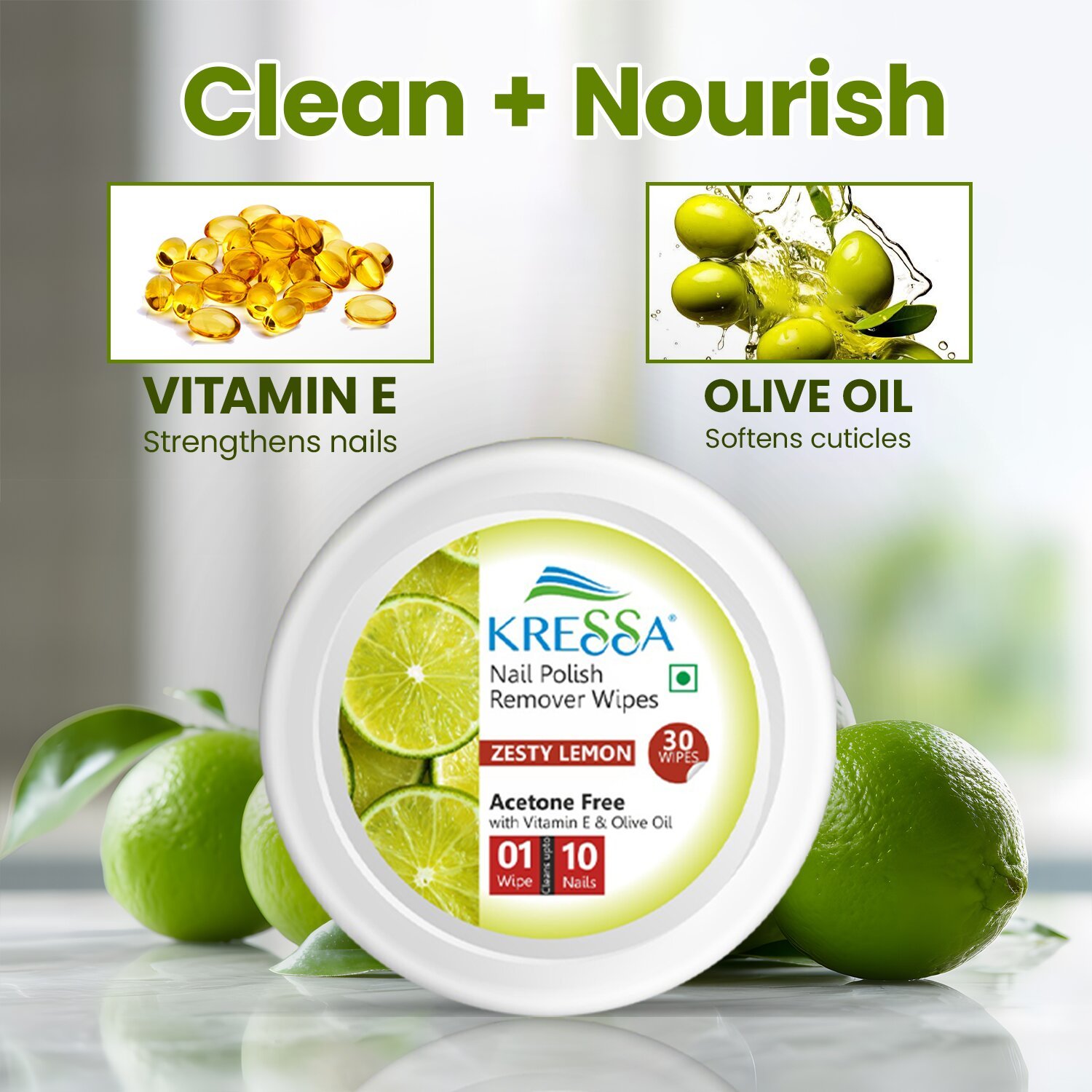 Kressa Nail Polish Remover Wipes | Zesty Lemon (Pack Of 6) - Image 4