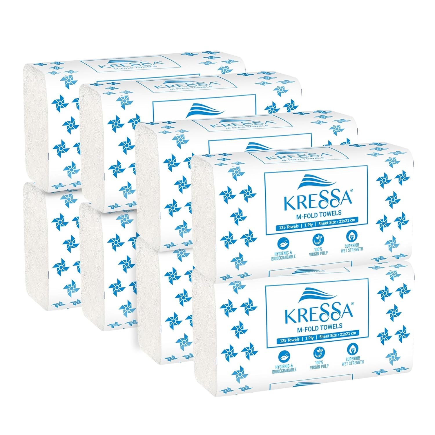 Kressa M Fold Tissue Paper 125 Pulls Pack of 8 (8 x 125 = 1000 Hand Towels)