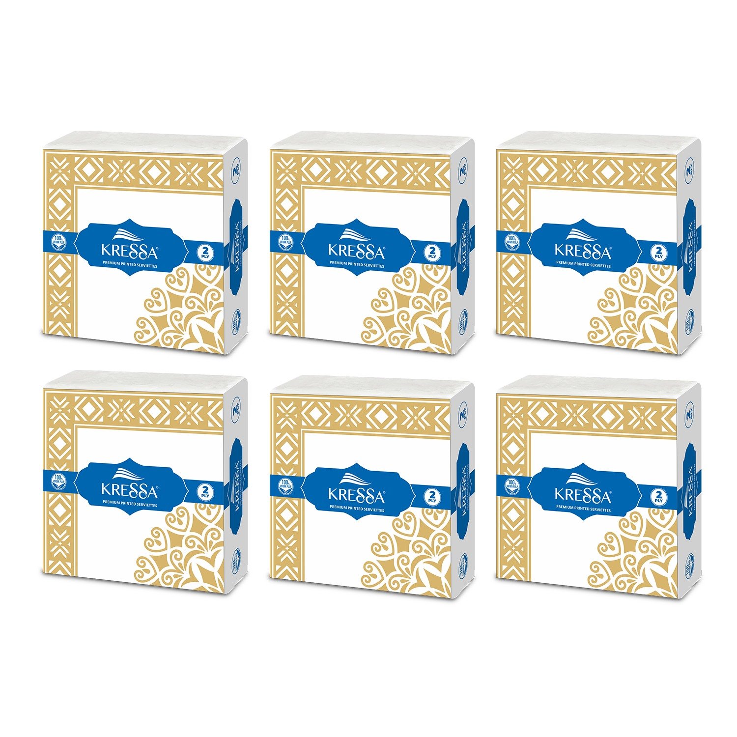 Kressa Premium Printed Napkins 40x40cm | 2-Ply Printed Tissue Paper Napkins - Pack of 6 (300 Sheets)