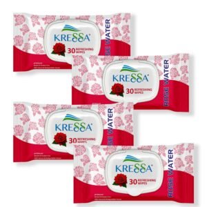 Kressa Face Wipes with Rose Water | Gentle, Moisturizing & Refreshing Face Cleansing Wipes (Pack of 4)