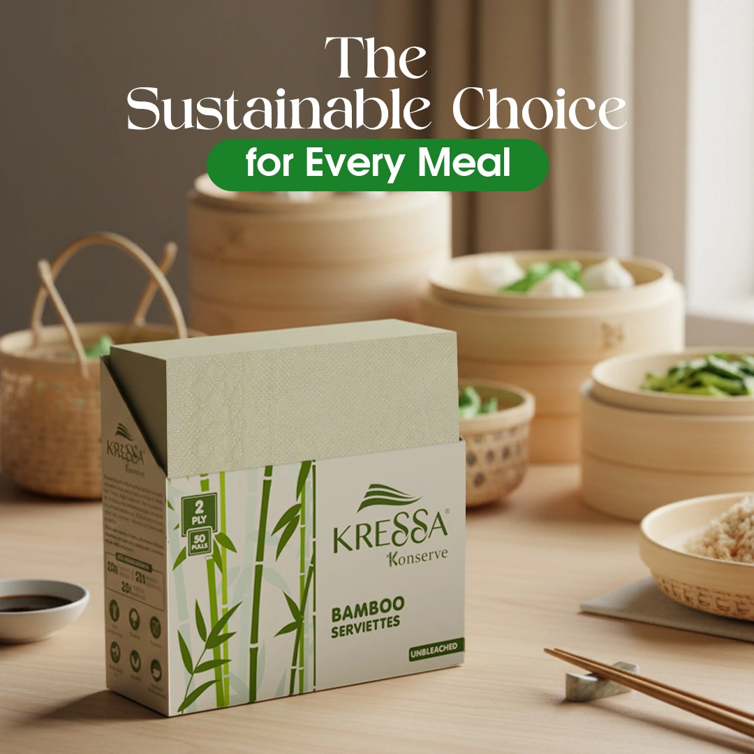 Kressa Konserve Bamboo Napkins | 2-Ply, 50 Pulls | Eco-Friendly, Unbleached, Food Safe (Pack of 4) - Image 3