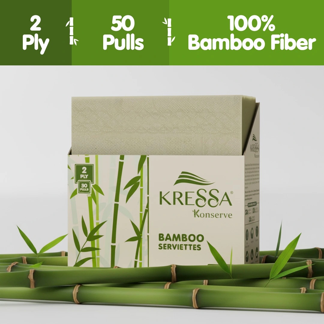 Kressa Konserve Bamboo Napkins | 2-Ply, 50 Pulls | Eco-Friendly, Unbleached, Food Safe (Pack of 4) - Image 2
