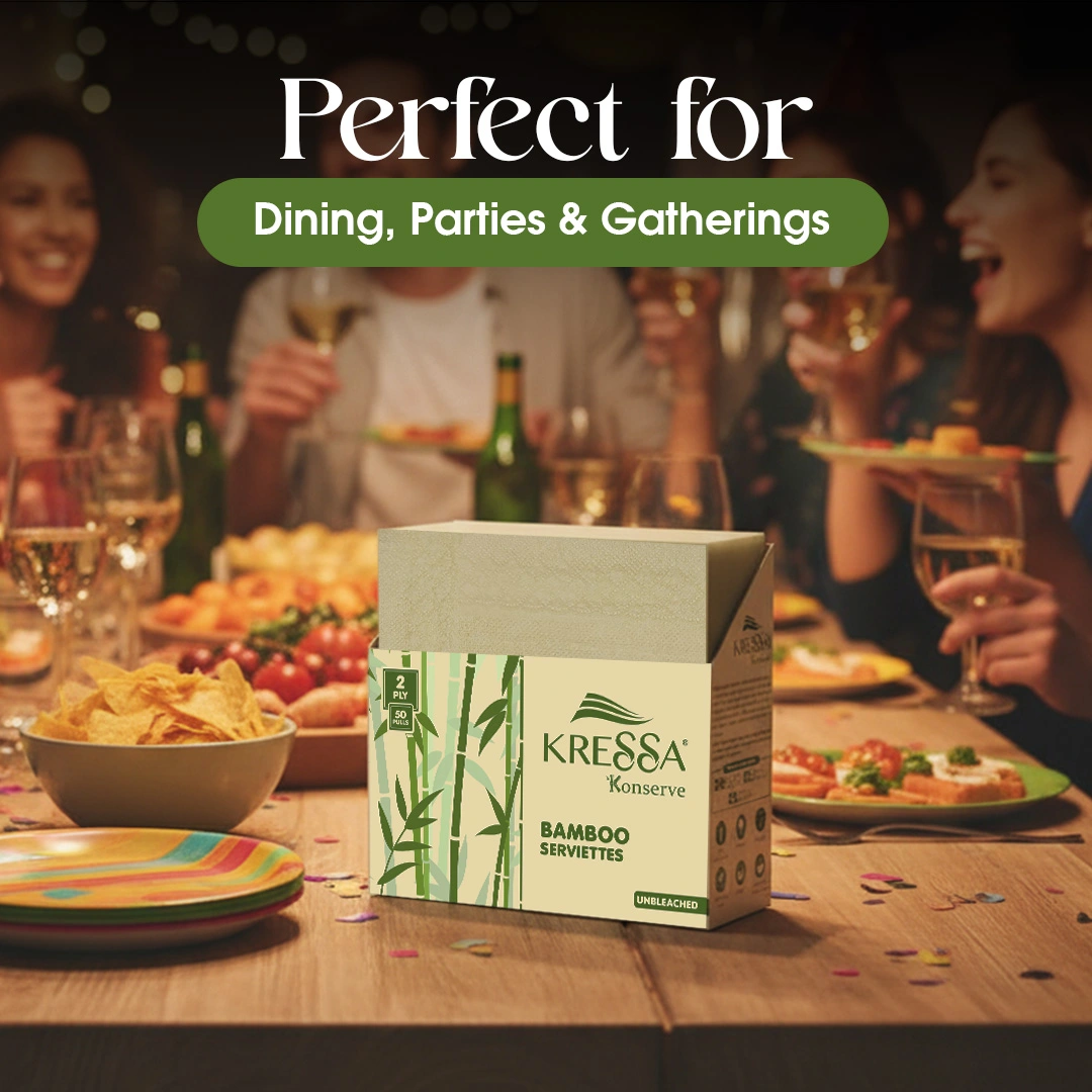 Kressa Konserve Bamboo Napkins | 2-Ply, 50 Pulls | Eco-Friendly, Unbleached, Food Safe (Pack of 4) - Image 4