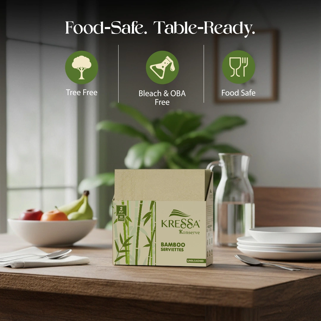Kressa Konserve Bamboo Napkins | 2-Ply, 50 Pulls | Eco-Friendly, Unbleached, Food Safe (Pack of 4) - Image 6