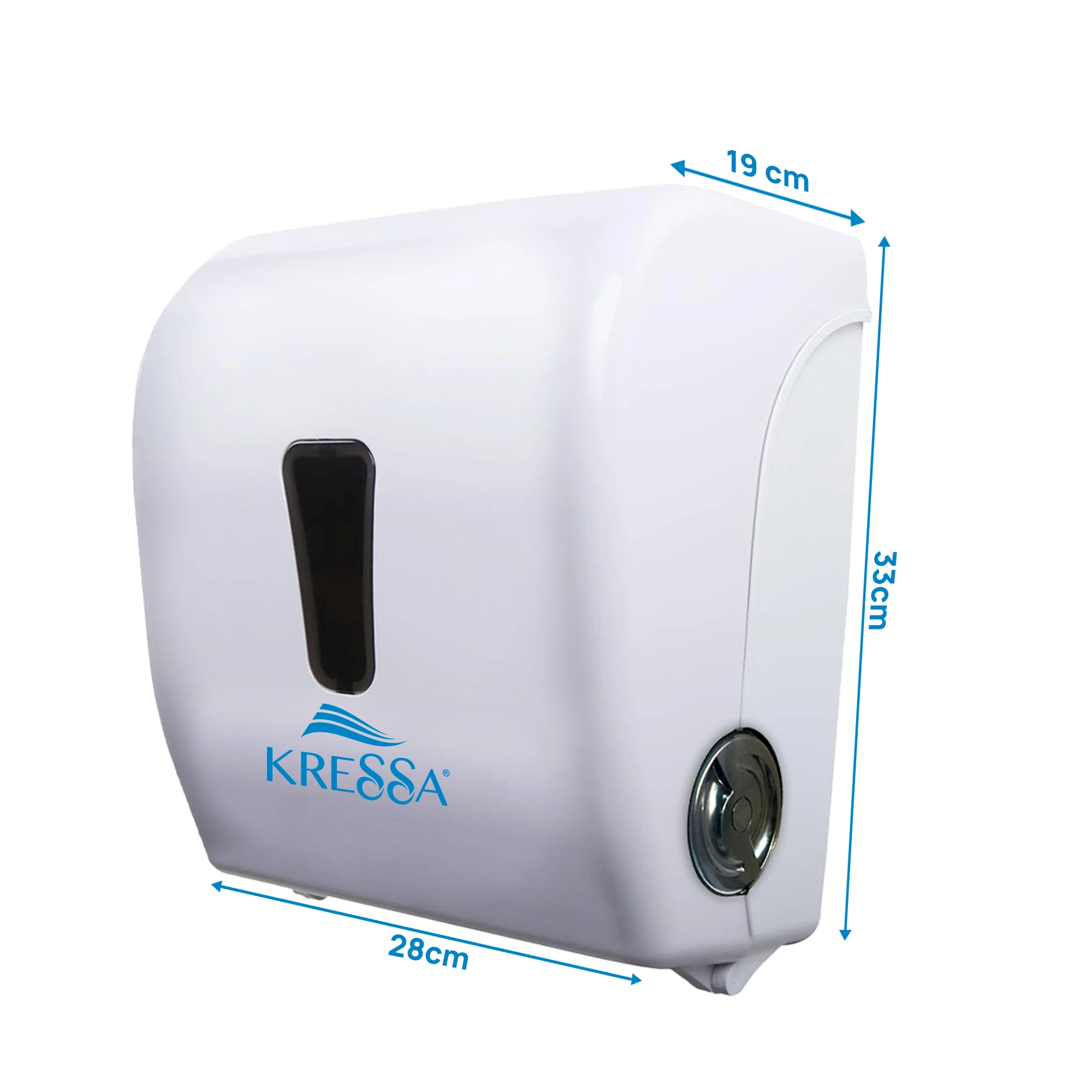 Kressa Autocut Hard Roll Paper Towel Dispenser, Wall Mounted, White, ABS Plastic, 16cm Roll Capacity, Emergency Feed Knob, Visible Window - Image 9