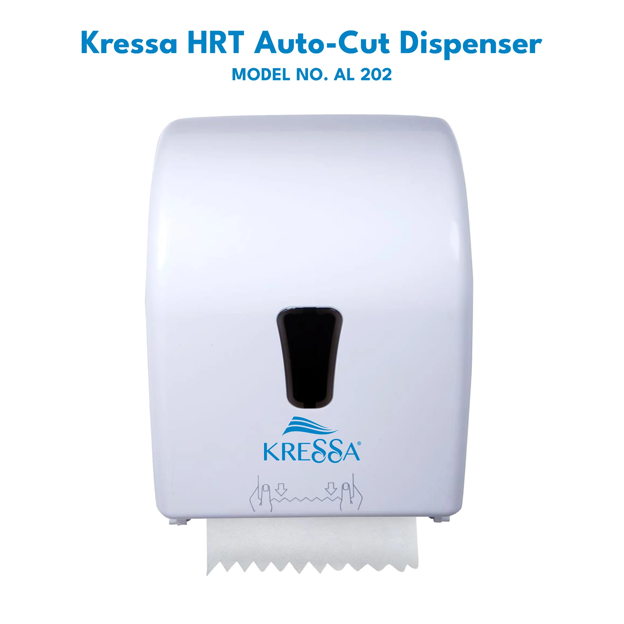 Kressa Autocut Hard Roll Paper Towel Dispenser, Wall Mounted, White, ABS Plastic, 16cm Roll Capacity, Emergency Feed Knob, Visible Window - Image 2