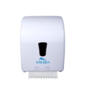 Kressa Autocut Paper Towel Dispenser, White ABS Plastic, Wall-Mounted, 28x33x20cm, Single-Hand Operation, 20cm Roll Capacity