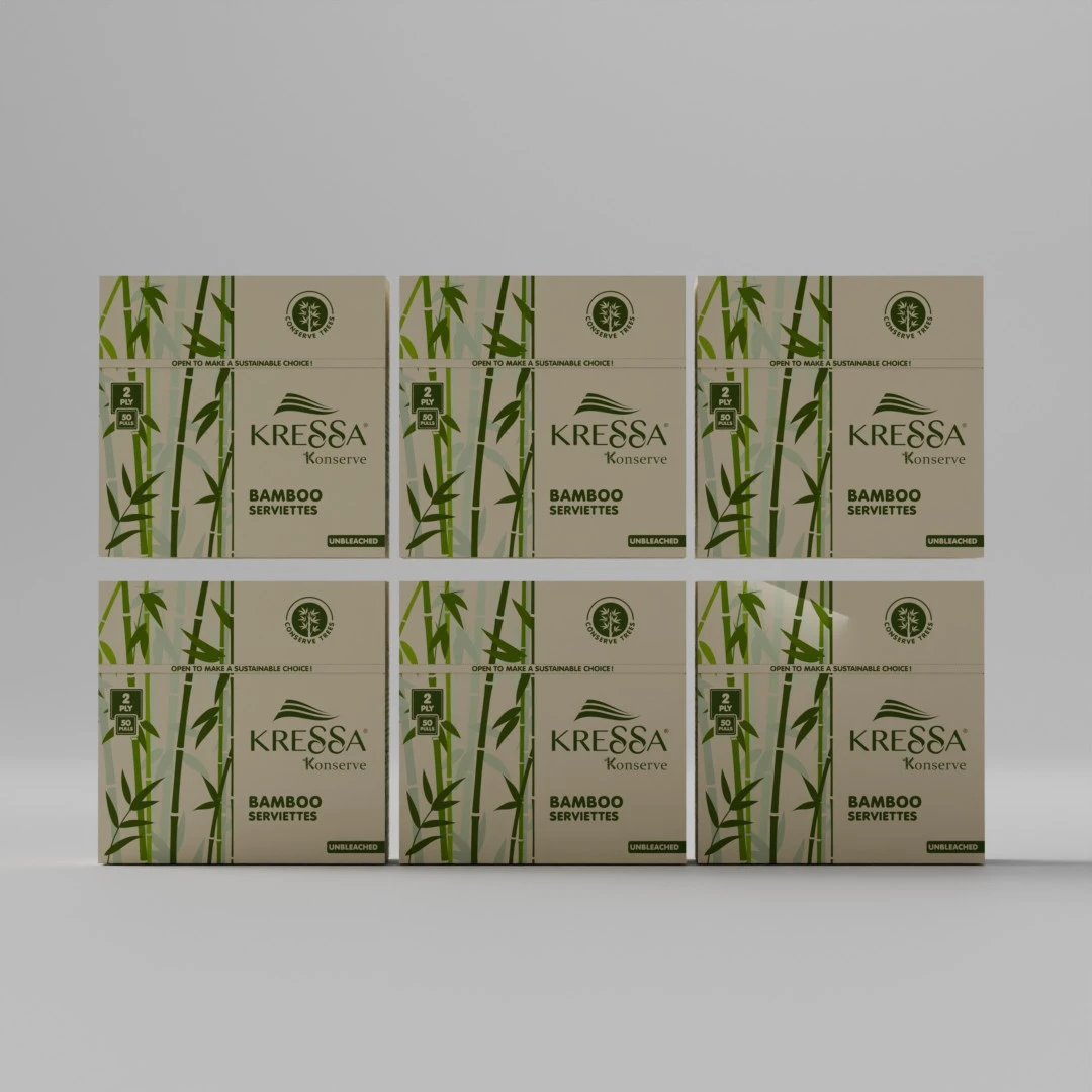 Kressa Konserve Bamboo Napkins | 2-Ply, 50 Pulls | Eco-Friendly, Unbleached, Food Safe (Pack Of 6)